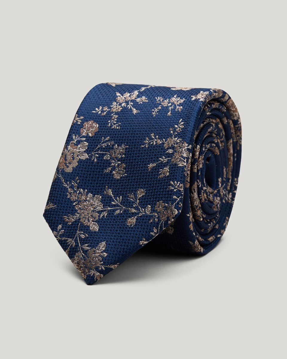 Floral Silk Tie, Navy, hi-res
